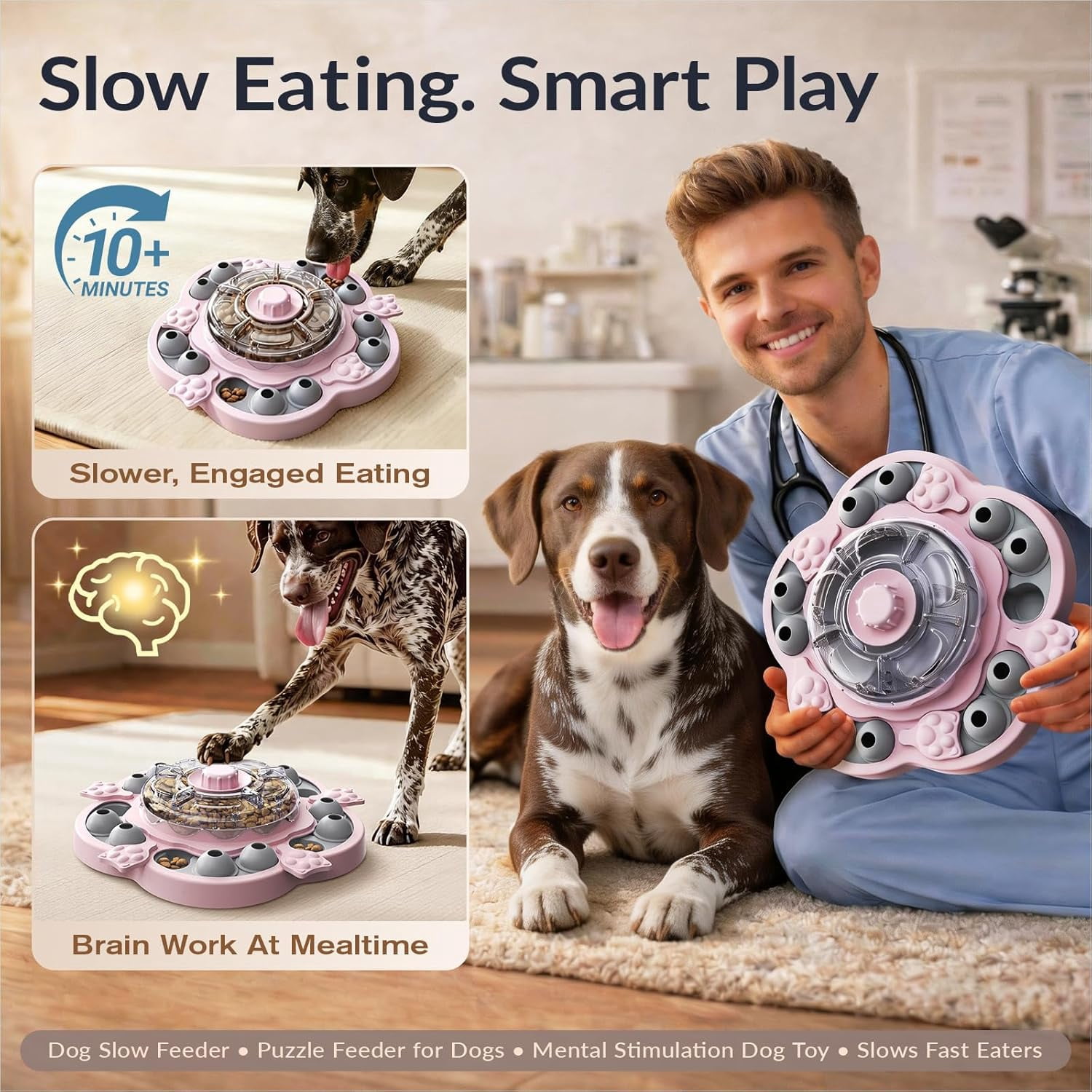 Dog Puzzle Toy, 3 Levels of Step-by-Step Challenge, Spin-to-Release Treat Dispenser, Slow Feeder & Mental Stimulation Enrichment Toy for Small Medium Large Dogs