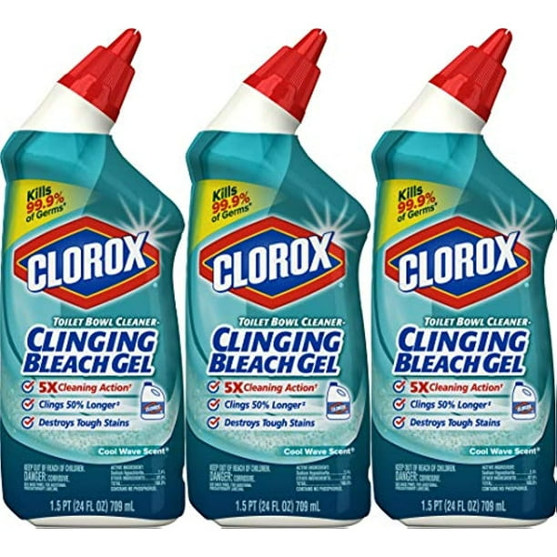 Clorox Toilet Bowl Cleaner, Clinging Bleach Gel, Cool Wave Scent, 24