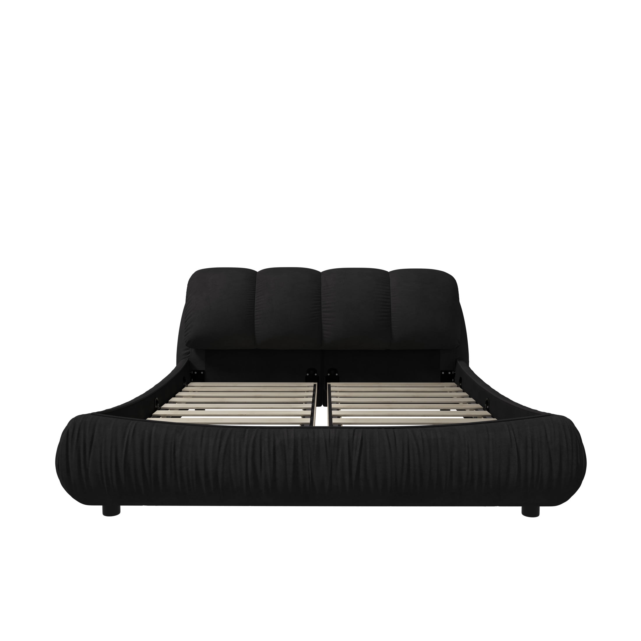 Noble House Rowen King Size Luxury Upholstered Platform Bed, Ergonomic Padded Cloud Headboard, Black