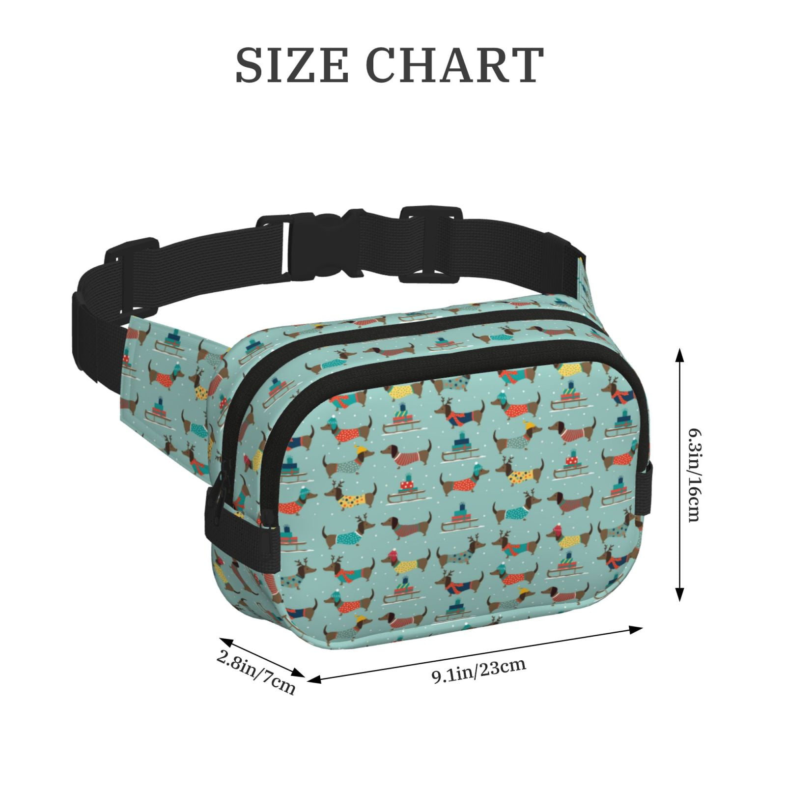 Picia Dachshund Dog Puppy Print Square Double-Layer Waist Bag Mini Adjustable Waist Belt Bag Exercise Running Travel Hiking