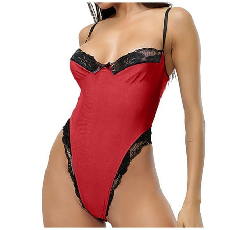 

PEZHADA FY23 Valentine s Day Sexy Pure Lace Lingerie Pajamas Wireless Pajamas Women s Silk Satin Sleepwear