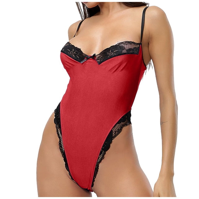 Zjloe7sa Ensemble de Lingerie pour Femmes Lingerie en Dentelle Pure Pyjama Sans Armatures Pyjama en Satin de Soie pour Femmes Rouge