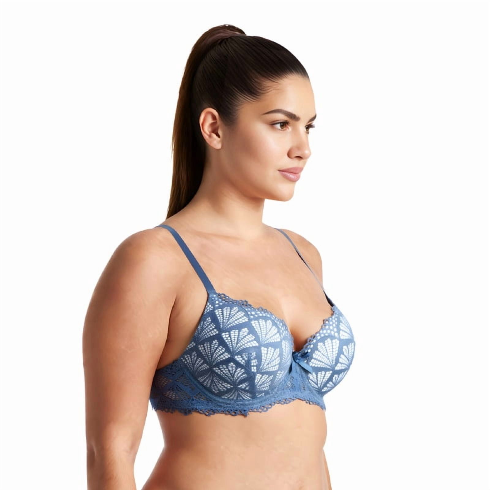 Curve Muse Women's Plus Size Push Up Add 1 Cup Underwire Perfect Shape Lace Bras-2Pk-Black,Light Blue-32B