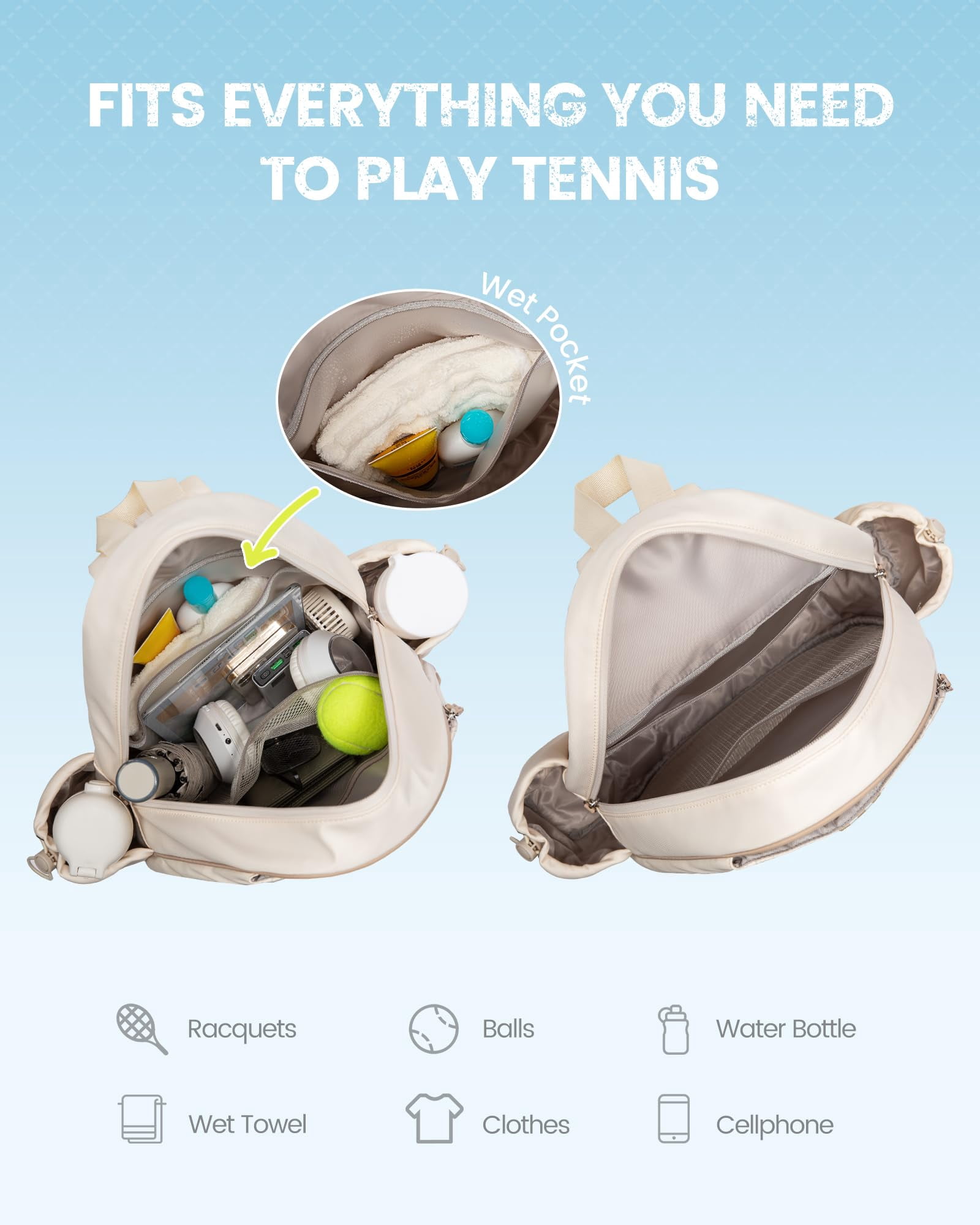 Tennis Bag  Quilted Sling Crossbody Backpack Water Resistant Racket Bags For Women Men Suitable Pickleball Badminton