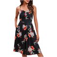 thumbnail image 1 of Vestido acampanado con cremallera para mujer con cuello en V y estampado sin mangas sexy a la moda para mujer Pompotops ghjkhdj7617, 1 of 5