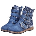 thumbnail image 3 of CBGELRT Western Cowgirl Boots for Women Retro Lug Sole Flat Heel Mid Calf Cowboy Boots Embroidery Belt Buckle Leather Riding Boots, 38, 3 of 8