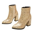 thumbnail image 1 of 1 par de botines de lentejuelas de tacón alto Botas de mujer con punta en punta Botas con cremallera lateral, 1 of 6