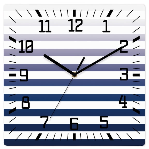 Wall Clock Navy Blue Ombre Gradual Color Operated Square Clocks Wooden Silent Non-Ticking Wallclock 10 Inch Gradient Stripes Wood Wall Clock for Living Room Bedroom Office Shool Home Decor