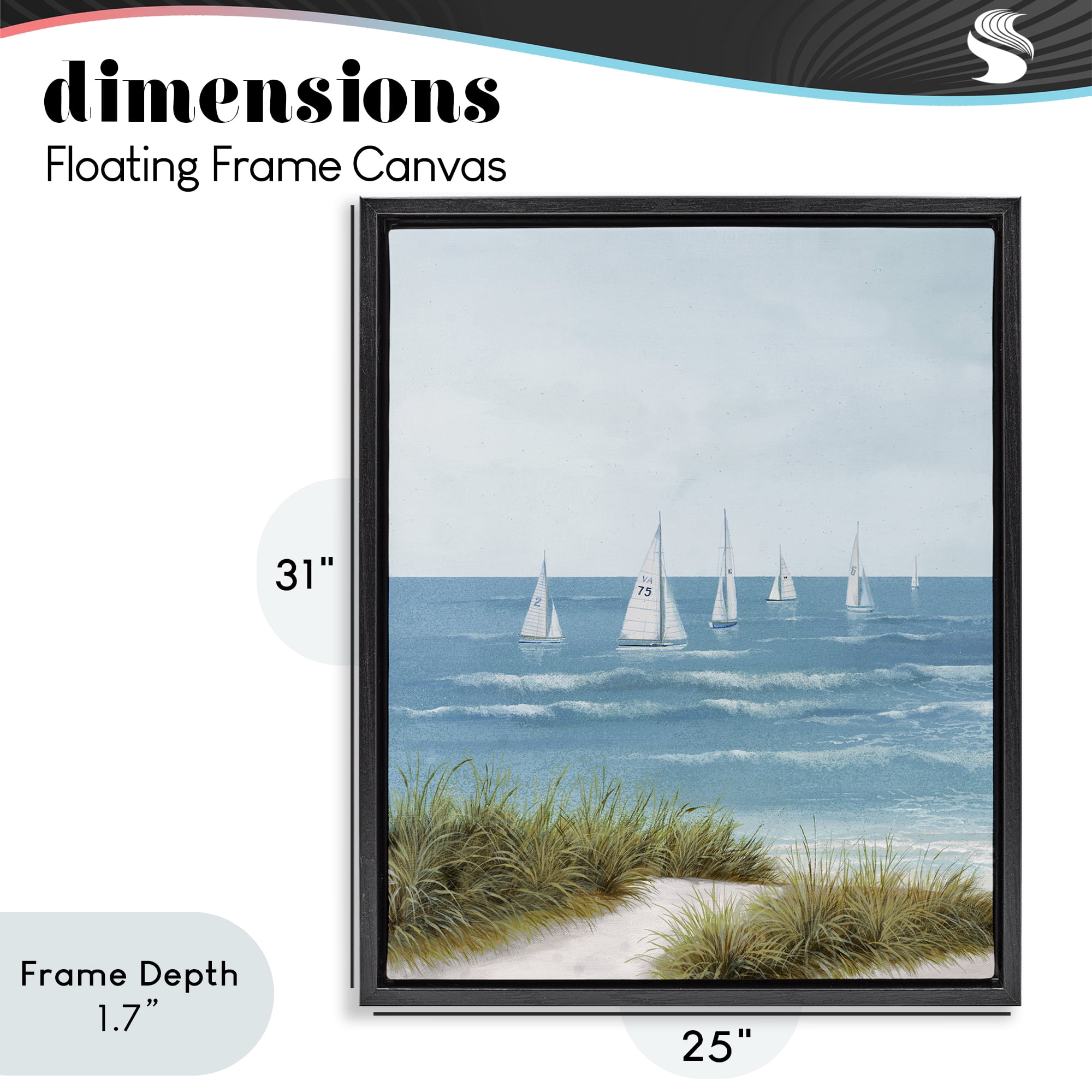 Stupell Industries Sail Away Beach Seascape Black Framed Floater Canvas Wall Art, design by Lorenzo Collective