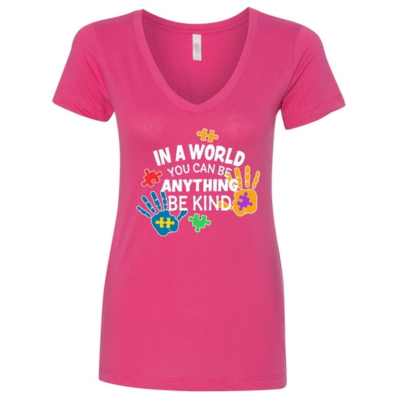 Inktastic In a World You Can Be Anything Be Kind Autism Awareness Women's V-Neck T-Shirt