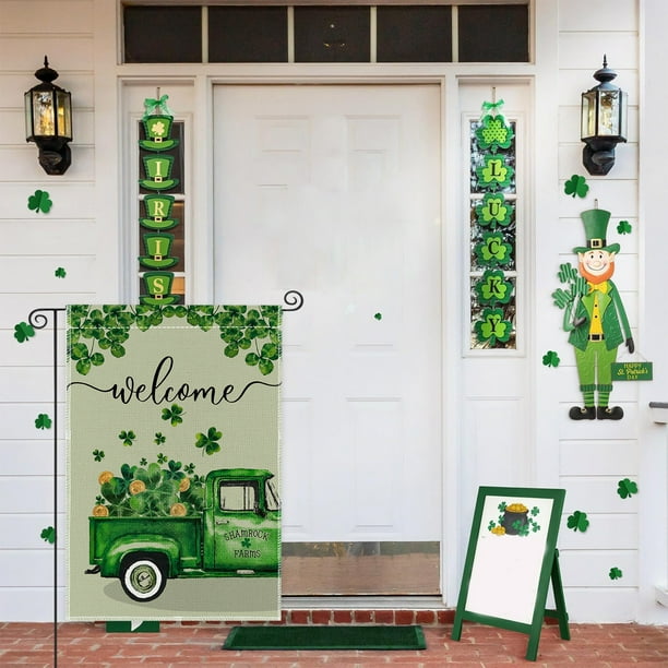 Letrero de jardín del Día de San Patricio de 30 x 45 cm, letrero para exteriores, decoraciones personalizadas para el Día de San Patricio, decoración de jardín de doble cara, regalo, banderas de lino