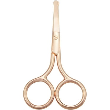 Nose Hair Trimmer Scissors-3.4' Round Tip Scissors For Ear Eyebrow Beard Mustache Trimming - Multi Purpose Round Personal Beauty Hair Care Tool For Men Women And Baby (Gold & Curved)