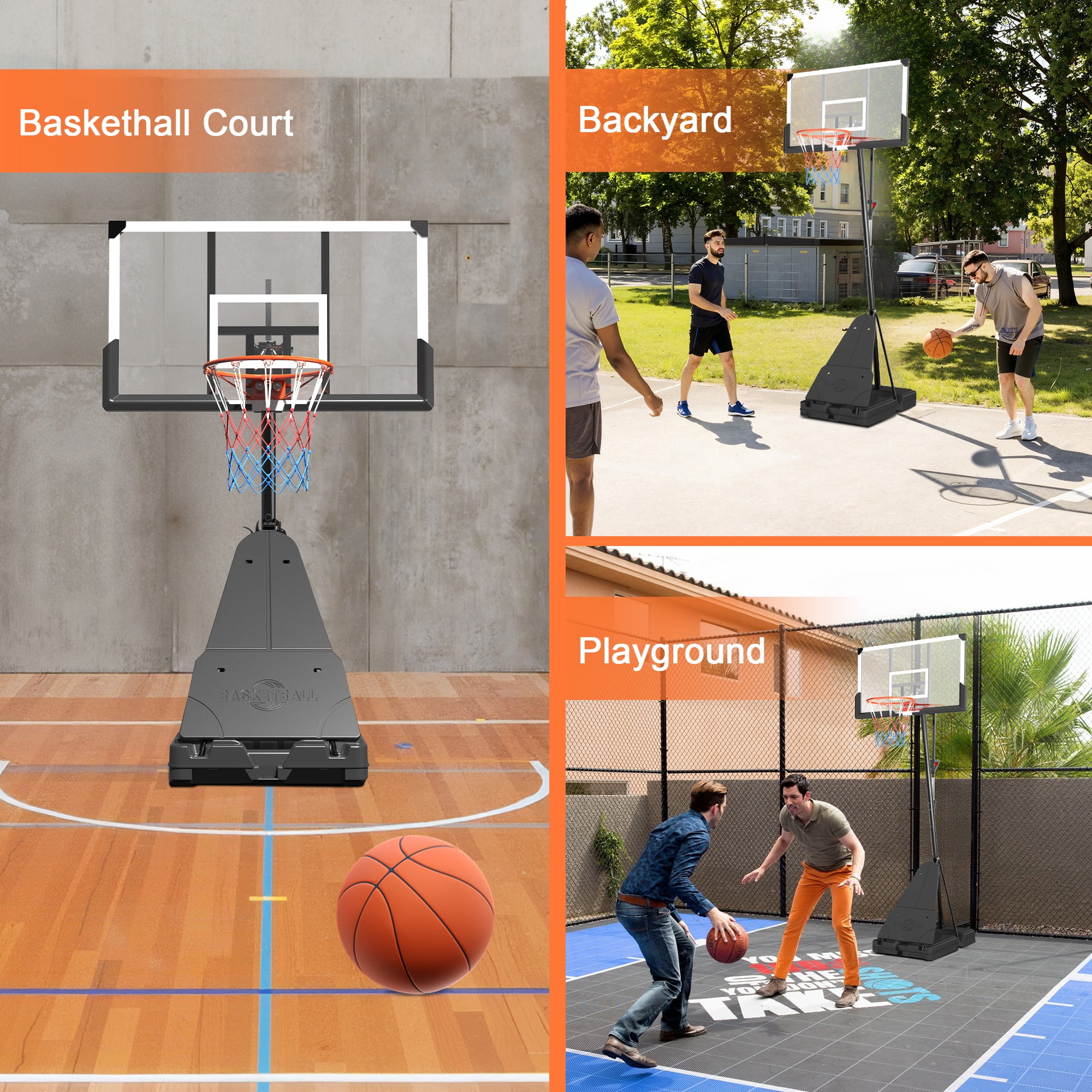 Fenbeli 44 Inch Portable Basketball Hoop Outdoor Indoor, 5.25-10FT Adjustable Height, Shatterproof PC Backboard, 150 LBS Fillable Base, Basketball Goal System for Kids Teens Adults Backyard/Driveway