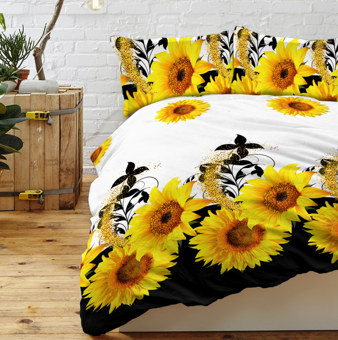 3 Pcs Sunflower pattern Duvet Cover Set, Reversible Duvet Cover Queen, Chic Bedding Set Comforter Cover Soft Breathable for All Seasons (Yellow, Queen)