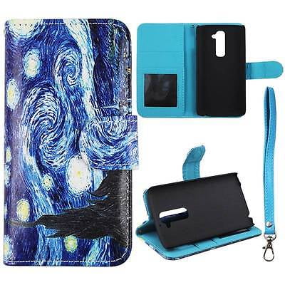 For LG G2 D802 Wallet Starry Night Syn Leather Folio Dual Layer Interior Design Flip PU Leather case Cover Card Cash Slots & Stand  Cover (Best Cover For Lg G2)