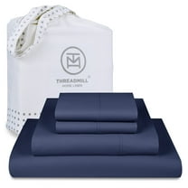 Threadmill Cotton Full Size Sheet Set| 100% Cotton Sheets for Full Size Bed | Solid Sateen Full Bed Sheets Set with 16” Elasticized Deep Pocket | Soft Breathable 4pc Cooling Sheet Set- Folkstone Blue