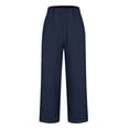 thumbnail image 4 of VEKDONE Summer Linen Straight Trousers for Women High Elastic Waist Ankle Pants Loose Fit Plus Size Lounge Pant with Pockets Solid Color Lightweight Long Pants ZB Navy Large, 4 of 5