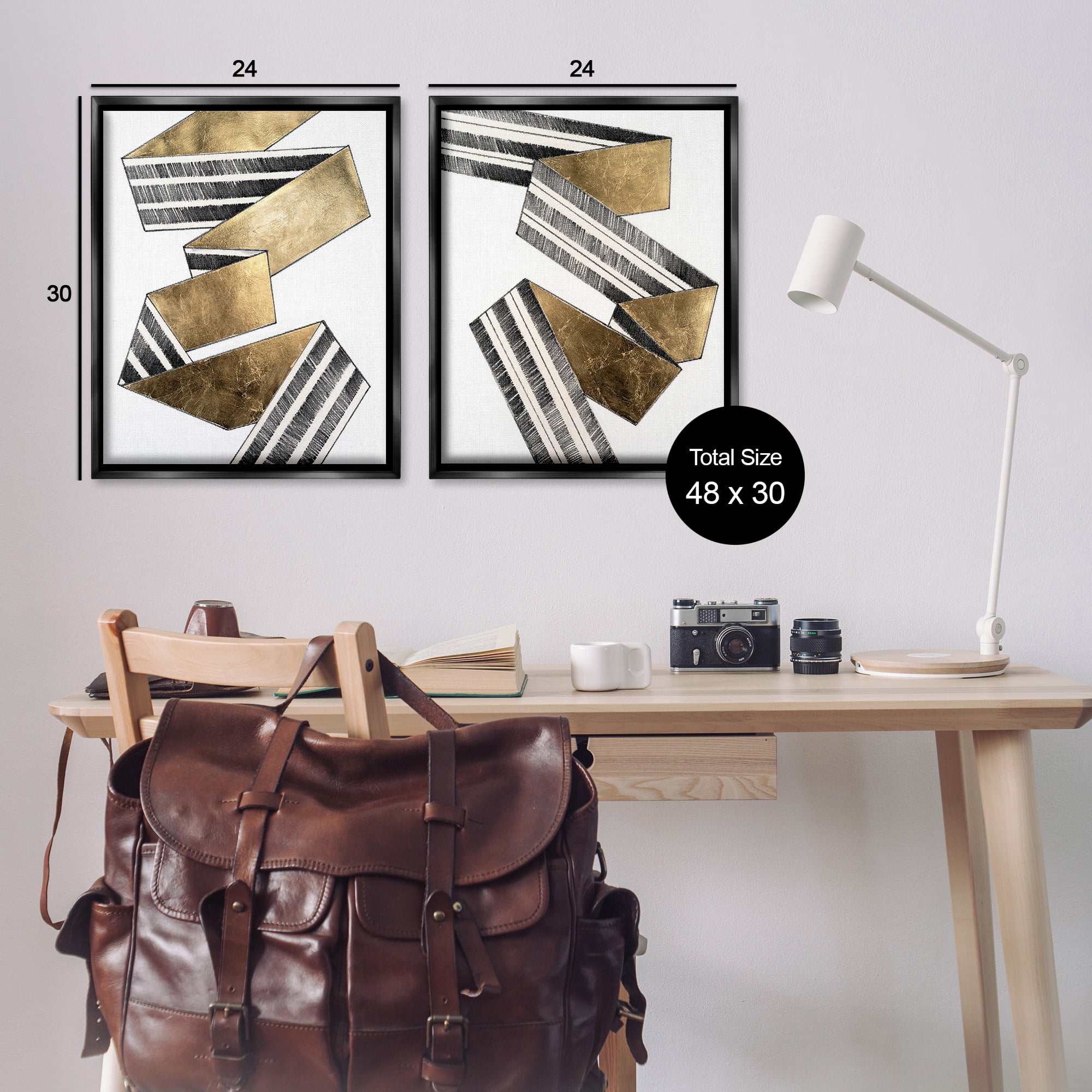 Stupell Industries Cascading Patterned Ribbon Abstract Painting Black Floater Framed Canvas Art Print Wall Art, 25 x 31, Set of 2