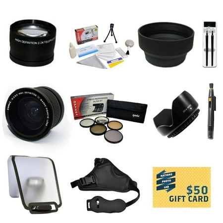 Beginners Lens Kit for SONY Alpha A33 A35 A55 A65 A580 A99 A37 A77 A37 A5000 NEX-7 NEX-3N with 0.35 + 2.2x Lens+ Pro 5 Piece Filter Kit + Sensor Cleaning Kit + Grip Strap + $50 Gift Card & More
