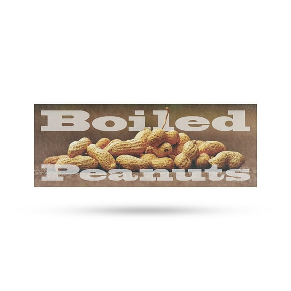 Boiled Peanuts Vinyl Decal 12 Inch x 5 Inch Weatherproof Heavy-Duty Adhesive Backing | Southern Snack, Freshly Cooked, Food Stands | Made in USA