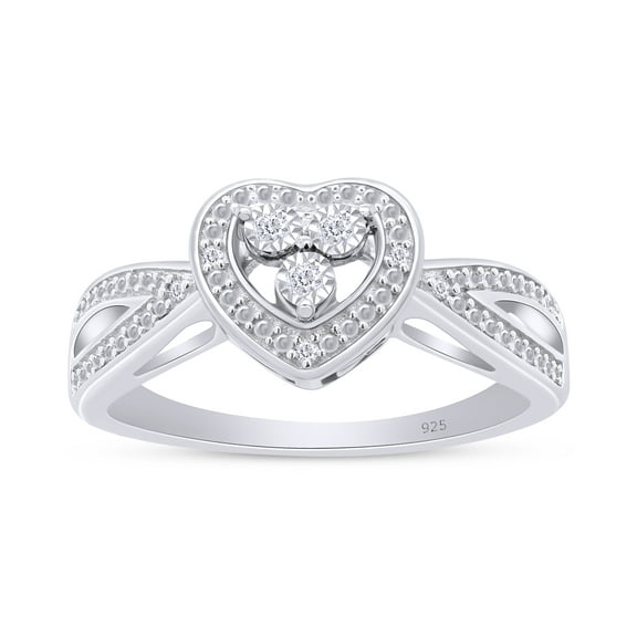 Round Cut Natural White Diamond Heart Frame Split Shank Engagement Ring In 14K White Gold Plated 925 Sterling Silver (Color: I-J, Clarity: I2-I3, 0.03 Cttw) -7.5
