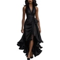 thumbnail image 2 of Xdegoge Evening Dresses for Women A-Line Fit Halter Neck Formal Dress Sleeveless Wedding Guest Dress Wrap Tie Waist Satin Asymmetrical Cocktail Party, 2 of 5