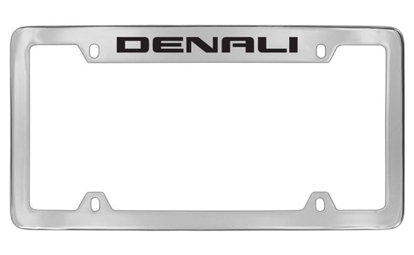 GMC Denali Chrome License Plate Frame - Metal Engraved Holder, Fits Standard Plates, Includes Screw Covers