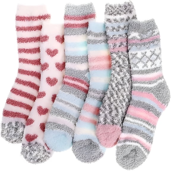 TELOLY 5 Pairs Womens Fuzzy Fluffy Cozy Warm Super Soft Slipper Socks Microfiber 3-8 Pairs Home Socks for Christmas