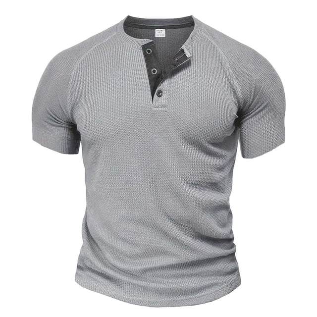 pstuiky Camisas de vestir de manga corta para hombre, Blusas versátiles de manga corta raglán con cuello redondo y botones de color liso para hombre camisas casuales para hombre l