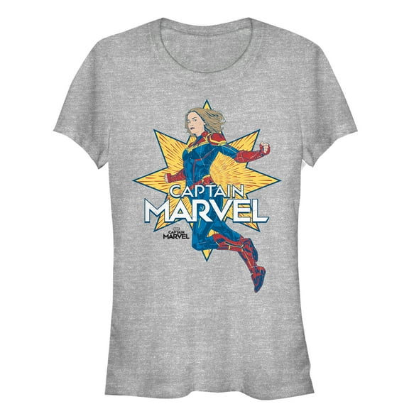 Junior's Marvel Captain Marvel Vintage Star  Graphic Tee Athletic Heather X Large