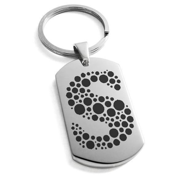 Tioneer Stainless Steel Letter S Initial Dotted Monogram Engraved Engraved Dog Tag Keychain Keyring