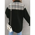 thumbnail image 5 of Asyoly Women Winter Plaid Patchwork Denim Jacket Long Sleeve Button Down Jean Shacket Jacket Boyfriend Oversized Coats Casual Loose Outwear, 5 of 7