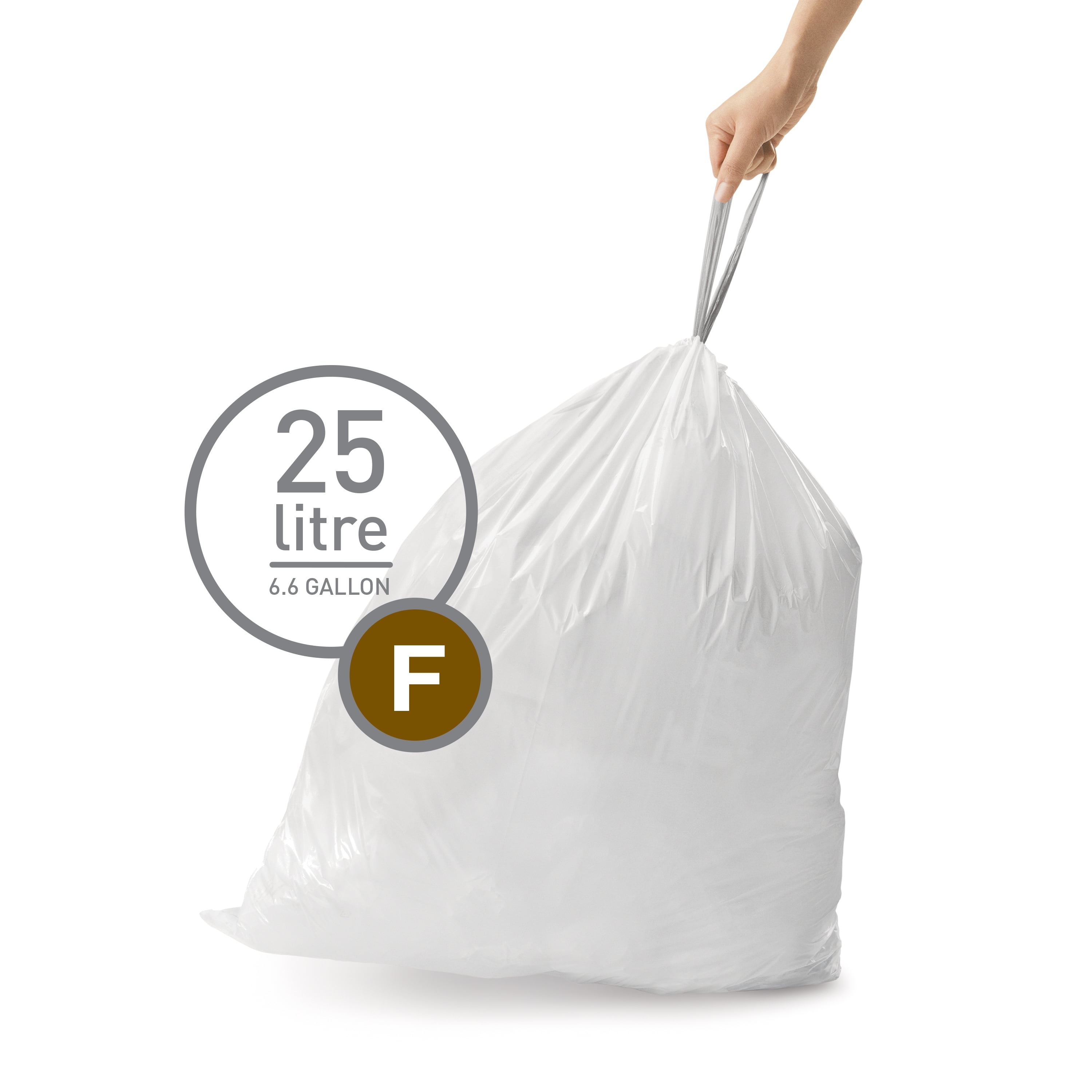 simplehuman Code F Custom Fit Drawstring Trash Bags in Dispenser Packs, 100 Count, 25-30 Liter / 6.6-8 Gallon, White