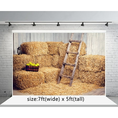 GreenDecor Polyster 7x5ft Yellow Haystack Photo Backgrounds Fall Warehouse for Halloween Photography Backdrops