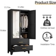thumbnail image 2 of RIETERN Metal Armoire Wardrobe Closet, 71" Tall Bedroom Closet with Mirror, 2 Drawers, Adjustable Shelves, and Hanging Rod, Steel Clothes Closets and Storage, for Bedroom Black, 2 of 17