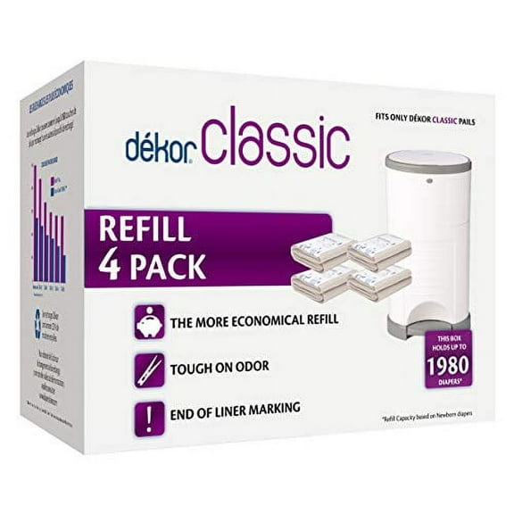 Diaper Dekor Classic Diaper Pail Liner Refills, 4 Pack