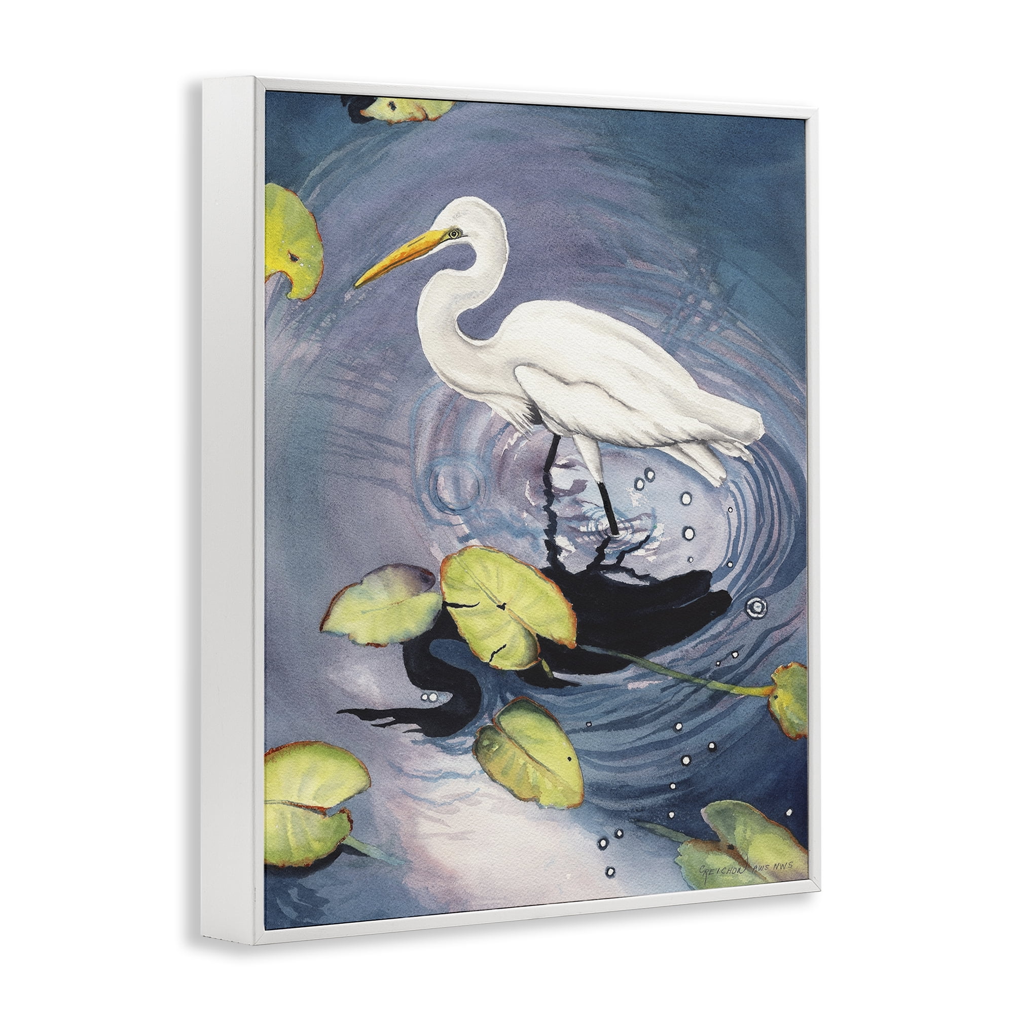 Stupell Industries Heron with Pond Ripples Animals & Insects Painting White Framed Art Print Wall Art, 24 x 30