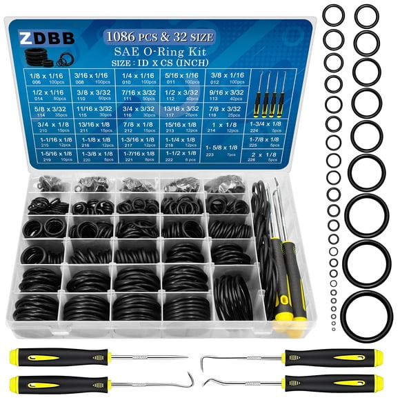 ZDBB 1086 piezas SAE Kit de juntas tóricas estándar de caucho de nitrilo Surtido de juntas tóricas con selección de juntas tóricas para reparación de sellos de grifos de plomería automotriz hidráulica