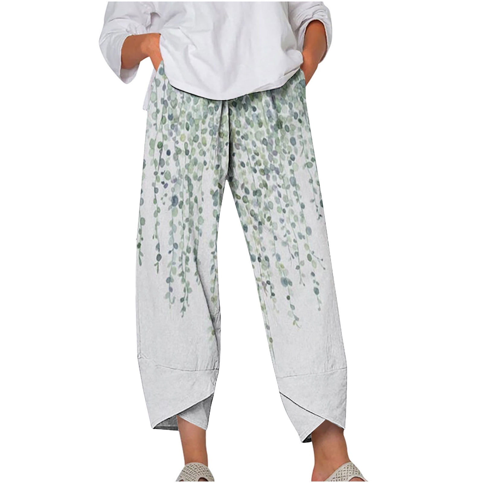 Summer Wide Leg Elastic Waist Pants, Women's Casual Summer Pants Floral