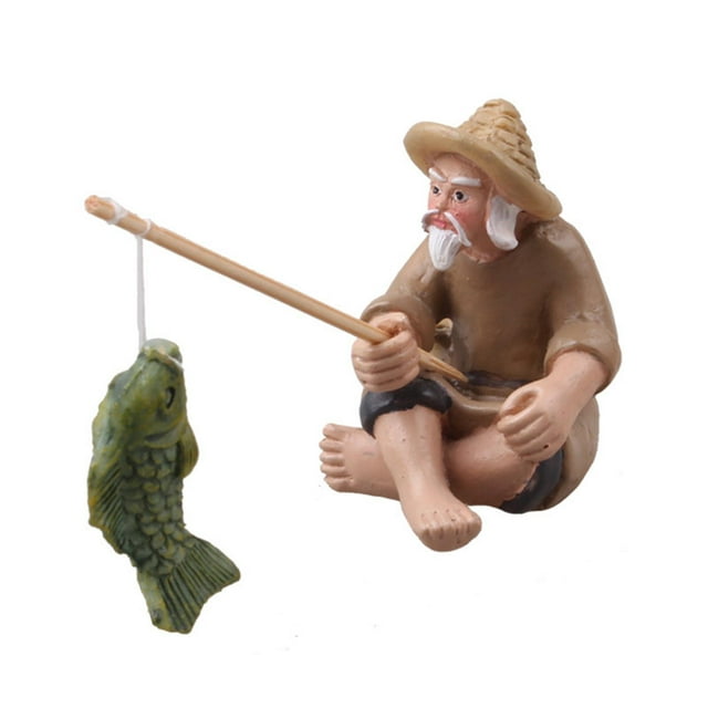 Simulation Fisherman Figurines Miniature Sculpture tatue for Desktop Lawn Fish Tank Decor Ornament , S