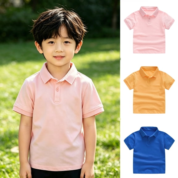 Kids Polo Shirt Boys Girls Short Sleeve Kids Pink Button down Shirt Boys Uniform Shirts Classic Kids Boy Shirts Size 4 Years