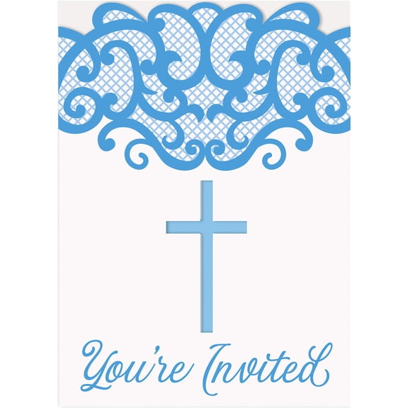 Fancy Blue Cross Invitations - 8 Pcs