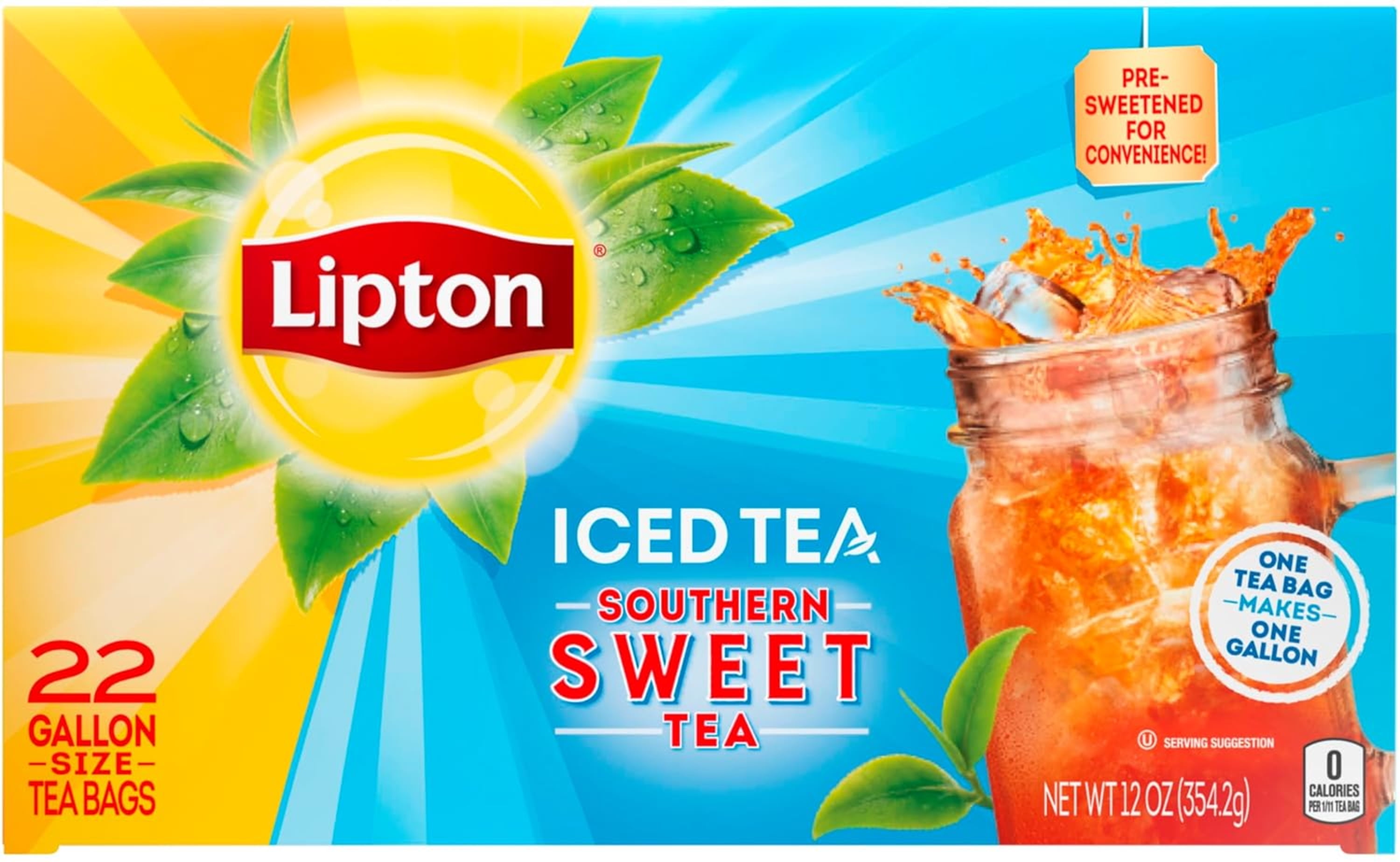 Lipton Southern Sweet Tea, Gallon-Size Tea Bags, 22 Count Box (Pack of 2), Black Tea Bags for Iced Tea