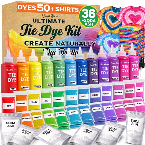 Kit de tie-dye Jim&Gloria con 36 polvos, 12 botellas y soda ash