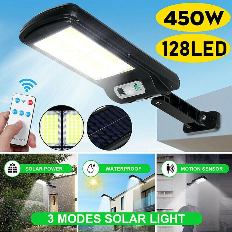 450W Solar Security Lights PIR Motion Sensor LED Outdoor Wall Lamp+Remote 