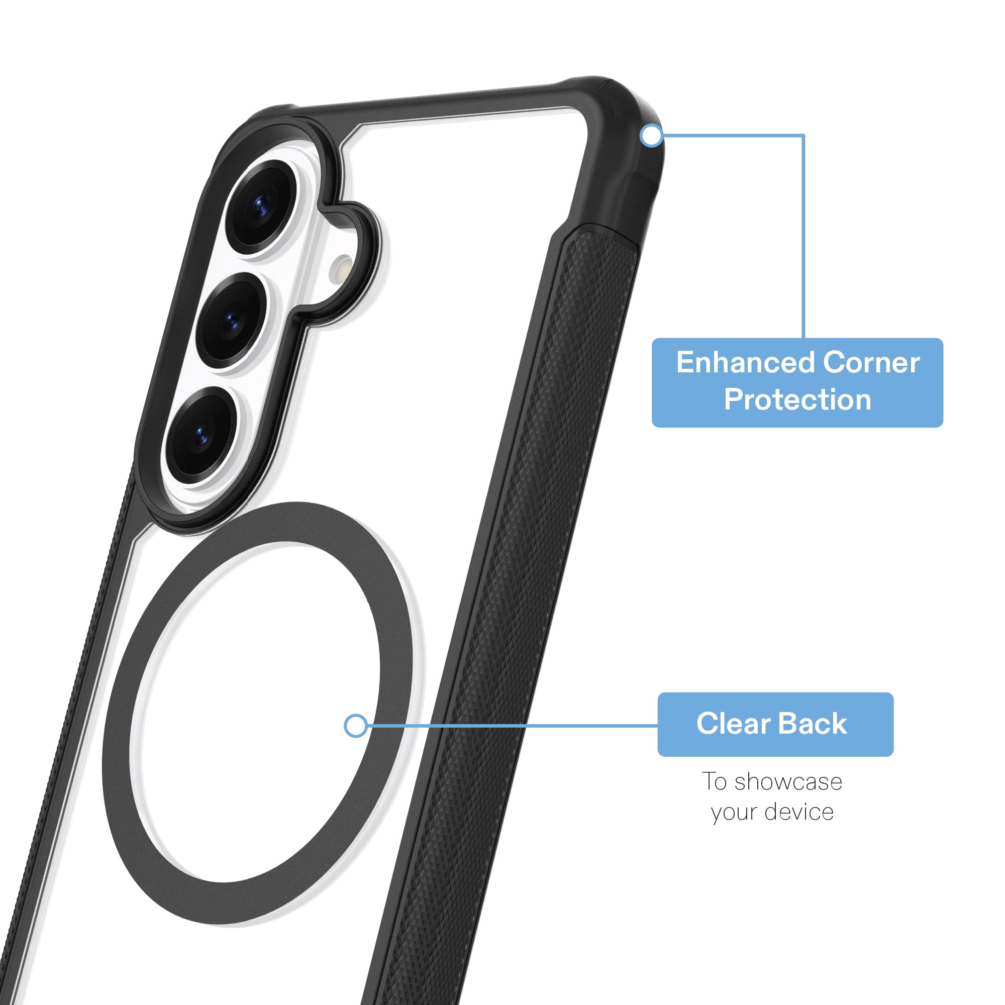 onn Magnetic Compatible Dual-Layer Phone Case for Samsung Galaxy S26 - Black/Clear
