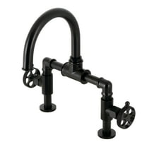 Kingston Brass KS2170RKX Webb Bridge, Matte Black Bathroom Faucet with Knurled Handle and Push Pop-up Drain