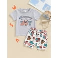 thumbnail image 3 of Suealasg Toddler Baby Boys 4th of July Shorts Set Short Sleeve Letters Print T-shirt +Cow Shorts 0-3 Years Summer Independence Day Western Outfit, 3 of 8