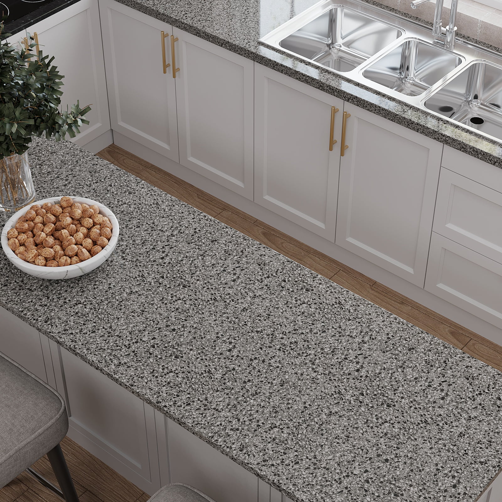 VEELIKE Black Granite Peel and Stick Countertops Contact Paper Waterproof Removable Marble Contact Paper for Countertops Self Adhesive Black Wallpaper Vinyl Roll for Kitchen Cabinets 15.7"x354"