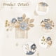 thumbnail image 5 of Juego de 5 horquillas para el pelo con forma de U, con diseño de flores azules, peines, pinzas, accesorios para el pelo, con purpurina dorada, hojas florales, perlas y diamantes de imitación, 5 of 9